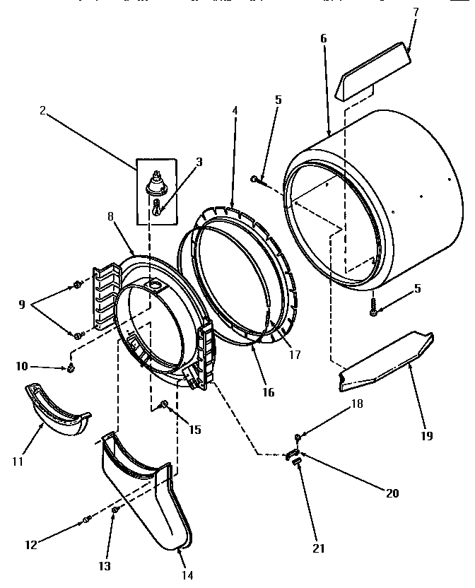 FRONT BULKHEAD, AIR DUCT, FELT SEAL AND CYLINDER