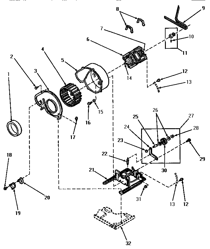 Motor, exhaust fan and belt