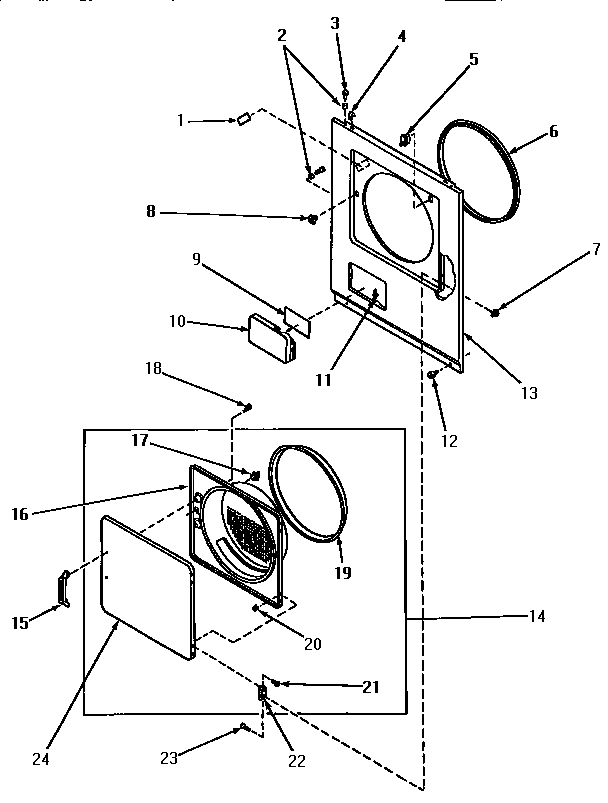 Loading door, front panel and seals