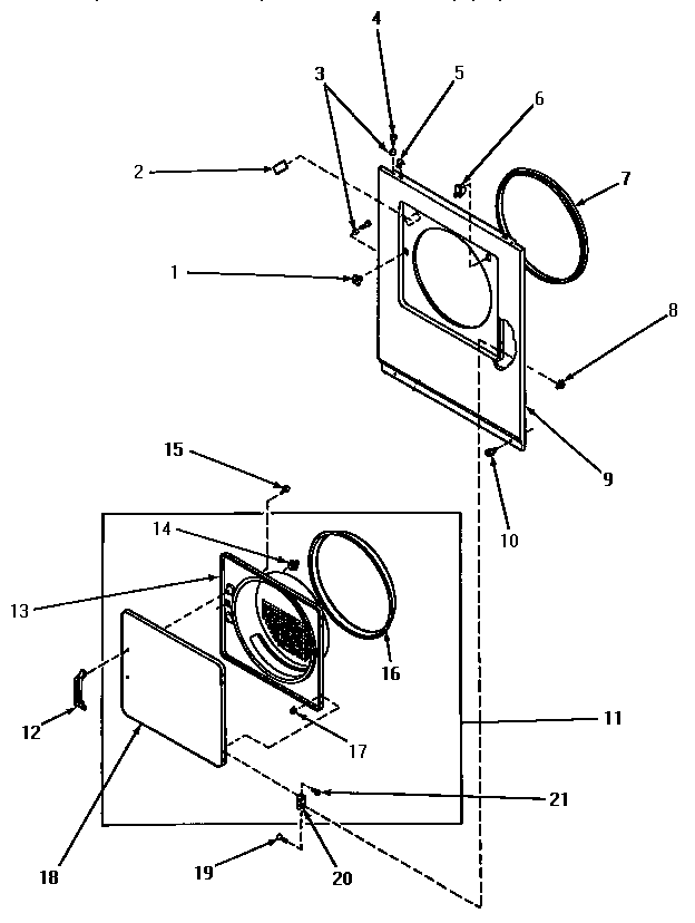 Loading door, front panel and seals