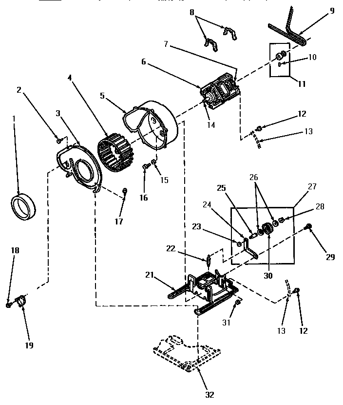 MOTOR, EXHAUST FAN AND BELT