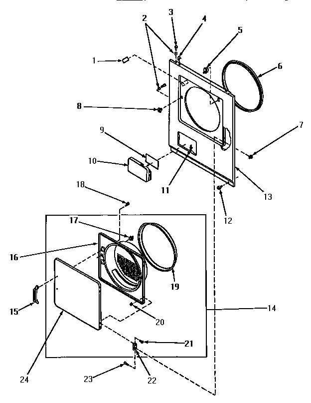 Loading door, front panel and seals