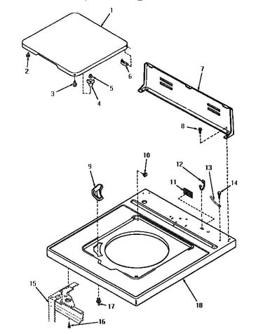 Cabinet top, loading door and control hood rear panel