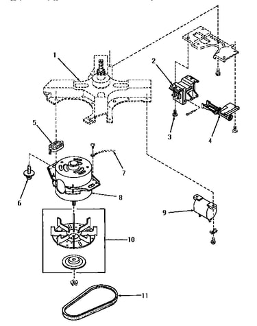Motor, belt, solenoid and capacitor
