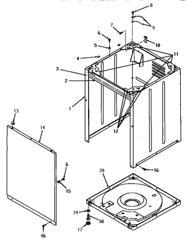 Front panel, cabinet and base