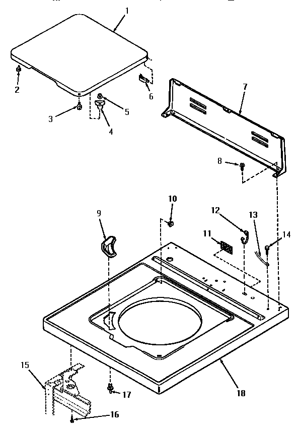 Cabinet top, loading door and control hood rear panel