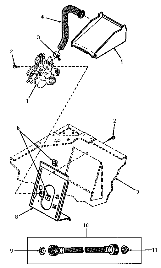 Inlet hose, filler hose and mixing valve mounting bracket