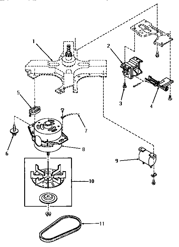 Motor, belt, solenoid and capacitor