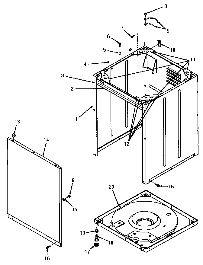 Front panel, cabinet and base