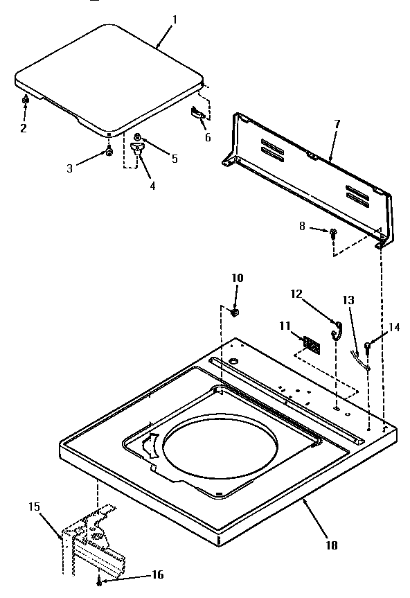 Cabinet top, loading door and control hood rear panel