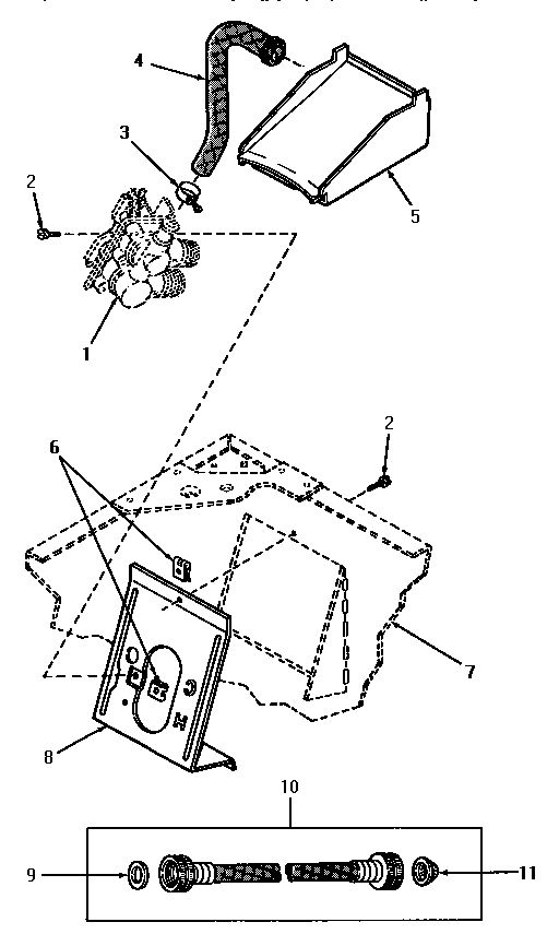 Inlet hose, filler hose and mixing valve mounting bracket