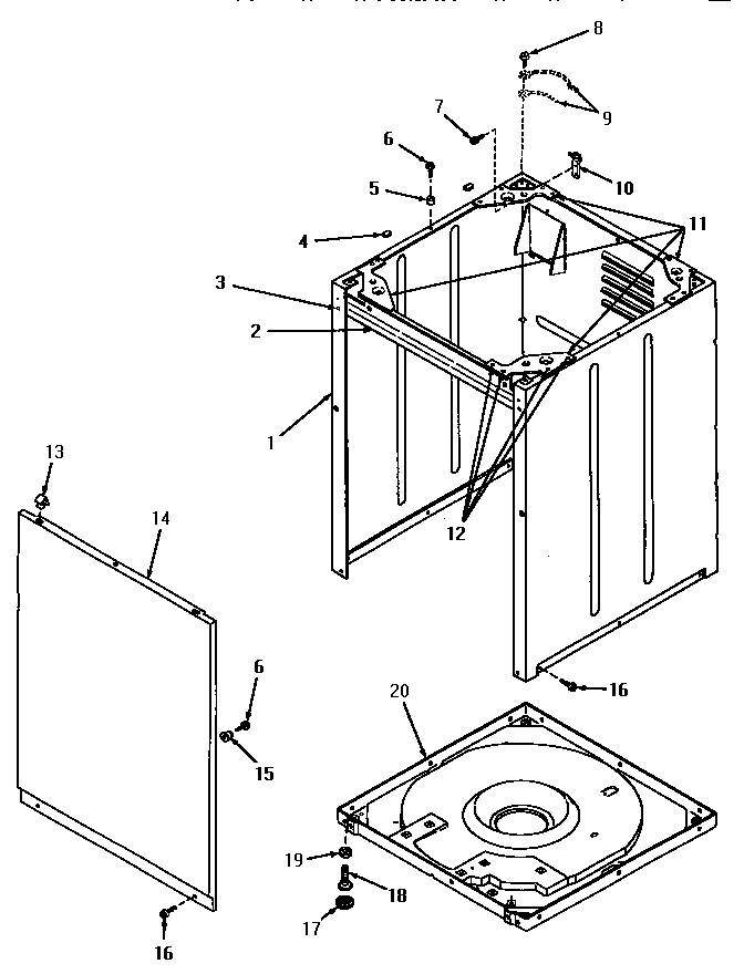 Front panel, cabinet and base