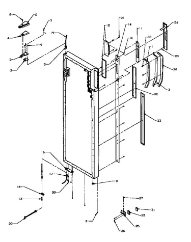Refrigerator door hinge and trim parts