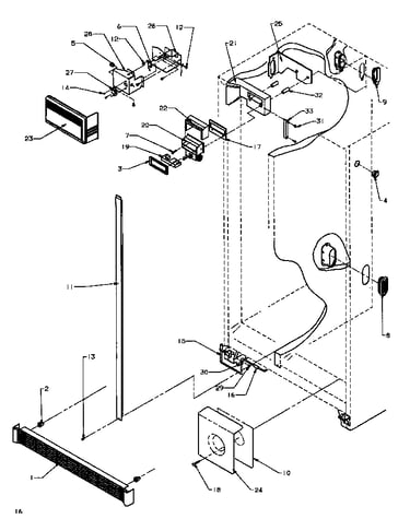 Refrigerator/freezer controls and cabinet parts