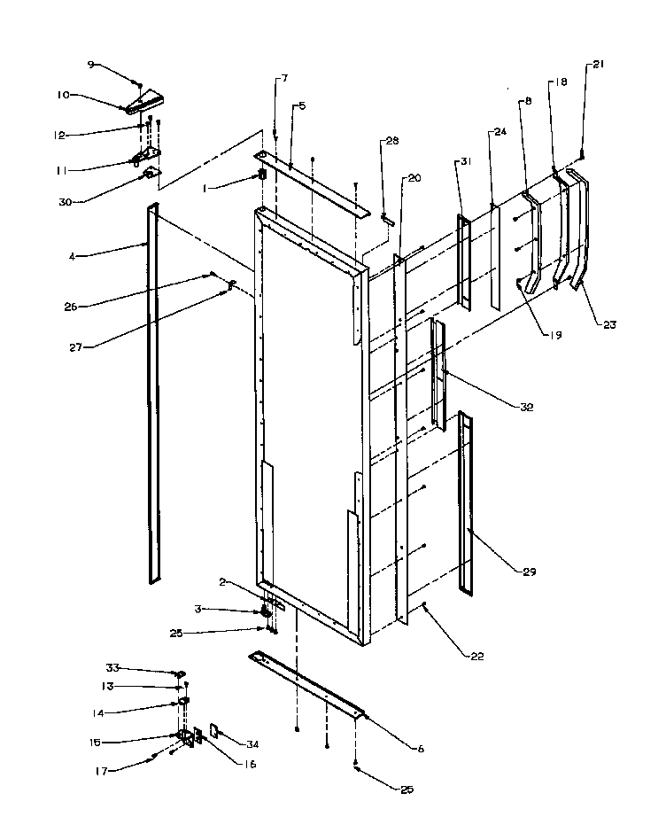 Refrigerator door hinge and trim parts