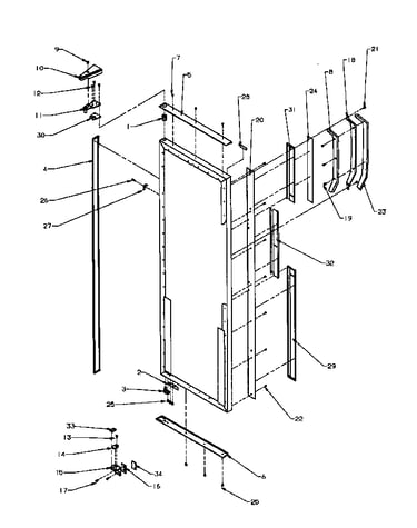 Refrigerator door hinge and trim parts