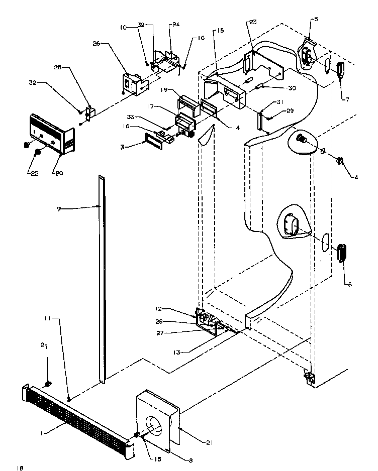 Refrigerator/freezer controls and cabinet parts