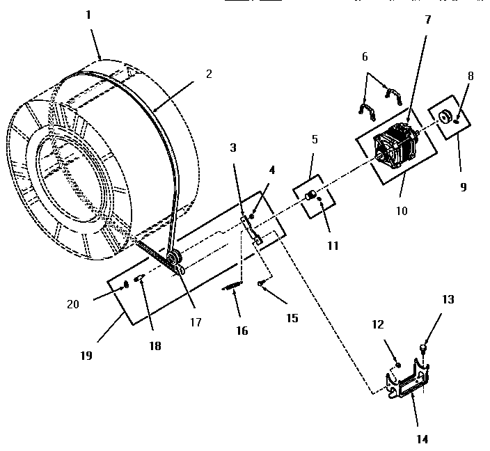 Motor, idler and belt