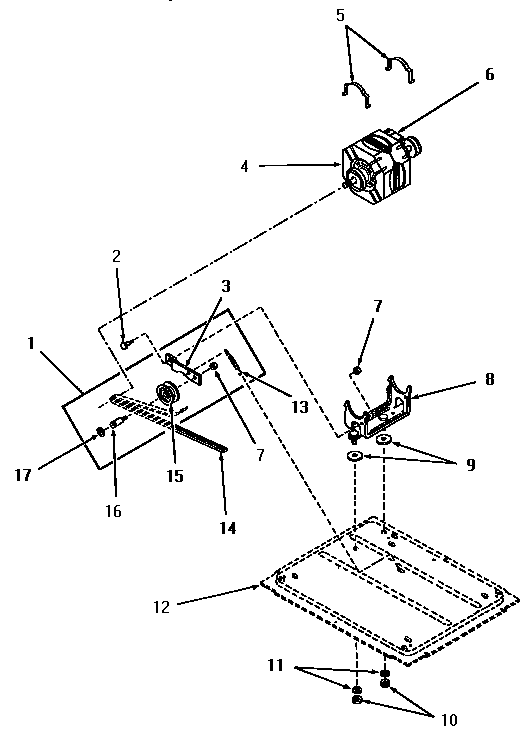 Motor, idler pulley and drum belt