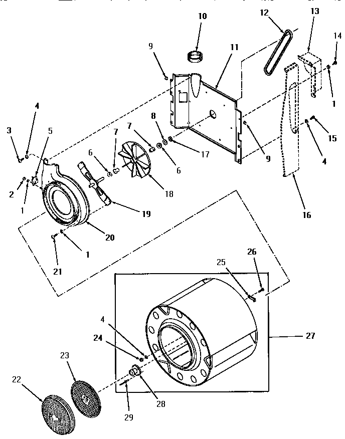 Fan assembly, drum and lint screen