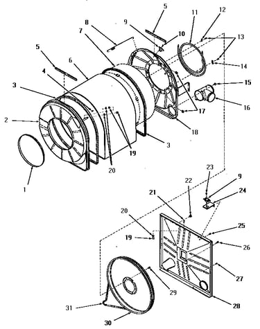 Jacket, drum pulley, belt and rear frame