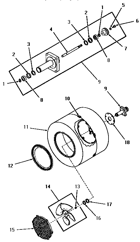 DRUM, BEARING HOUSING AND BLOWER FAN