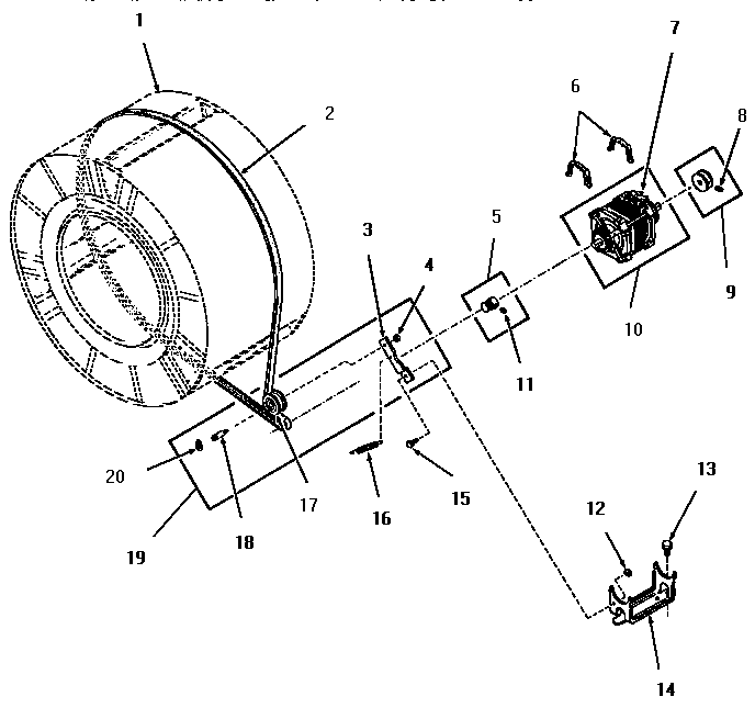 Motor, idler and belt