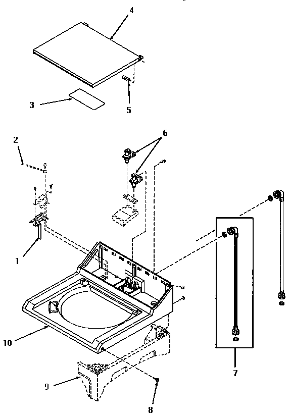 CABINET TOP, LID, SWITCH, INLET VALVE AND HOSES