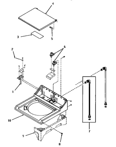 Cabinet top, lid, switch, inlet valve and hoses