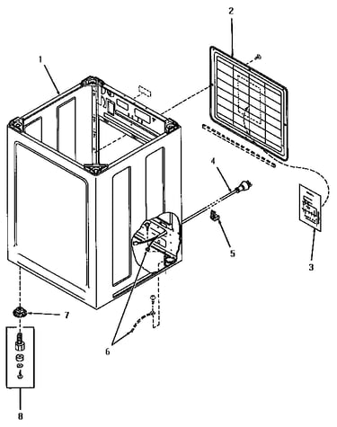Cabinet assembly, rear panel and power cord