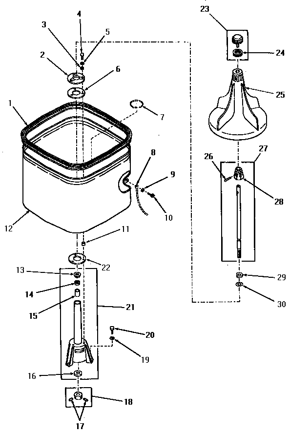 Agitator, wash tub and agitator post
