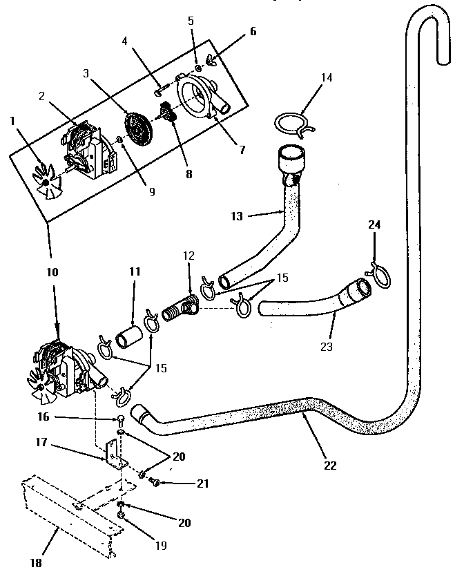 MOTOR AND PUMP ASSEMBLY AND HOSES