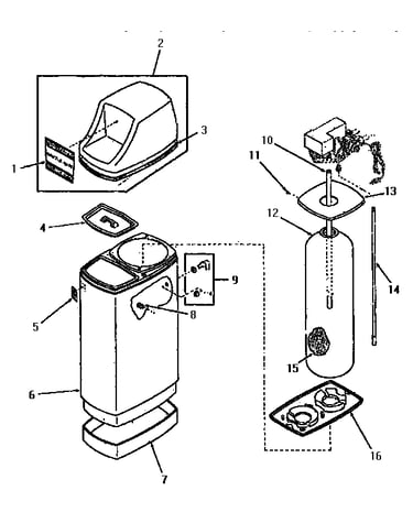 Cabinet, resin tank, control, tank adapter & by-pass valve
