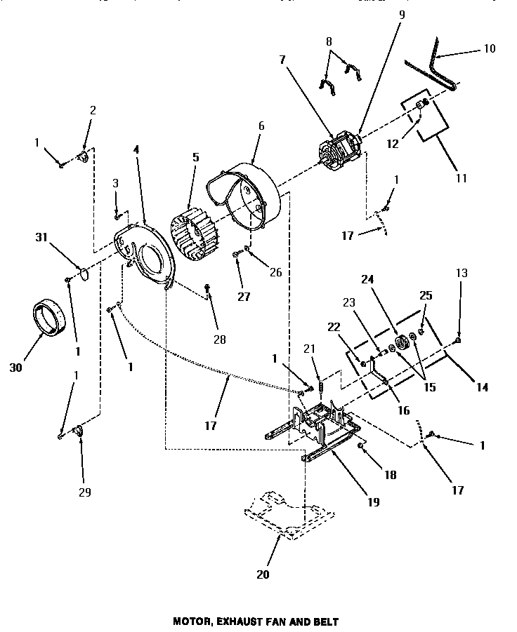 Motor, exhaust fan & belt