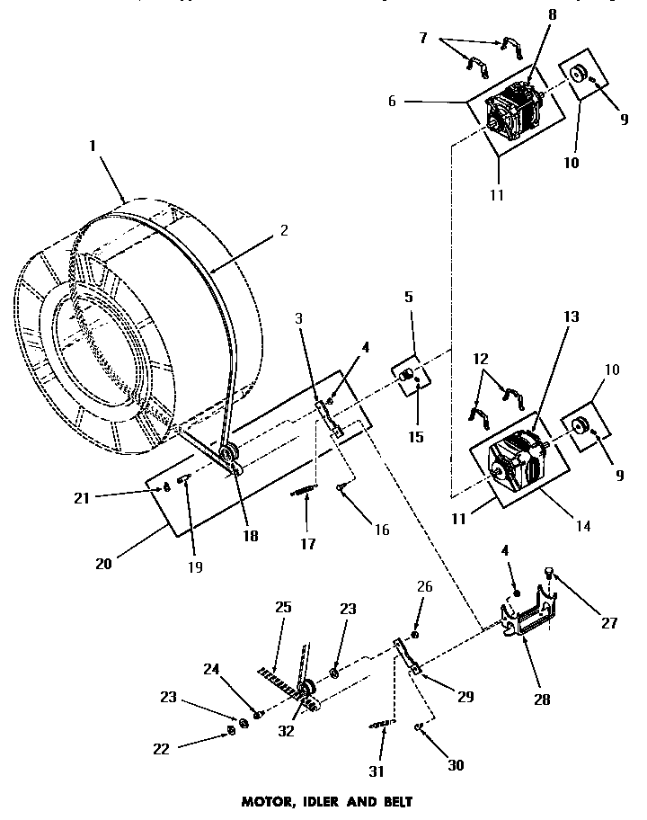 Motor, idler & belt