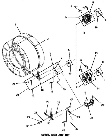 Motor, idler & belt