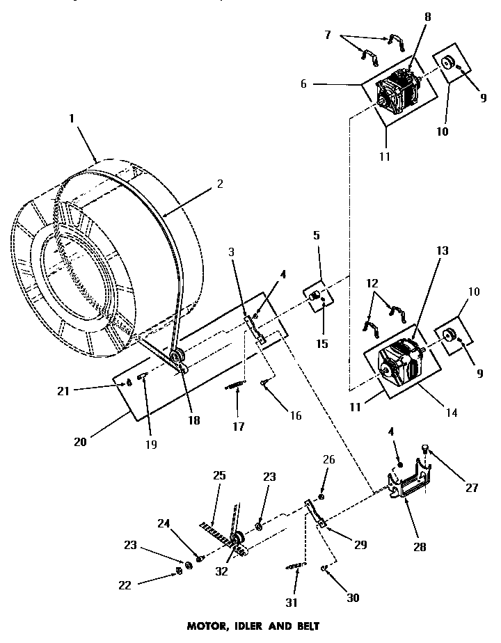 Motor, idler & belt