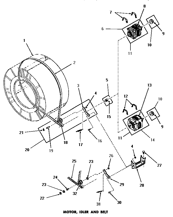 Motor, idler & belt