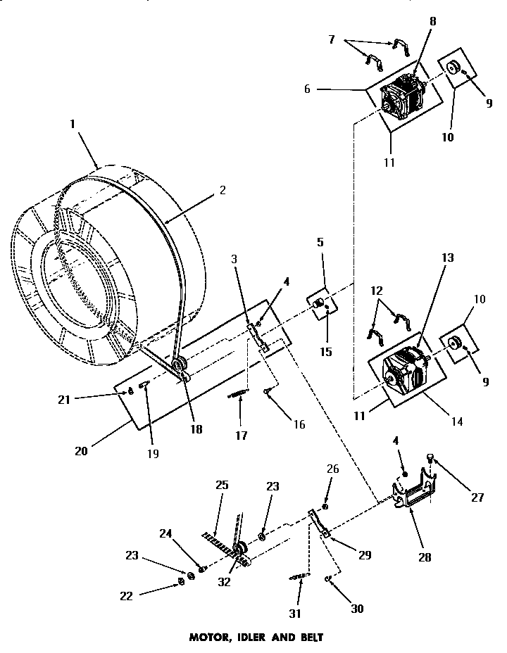 Motor, idler & belt