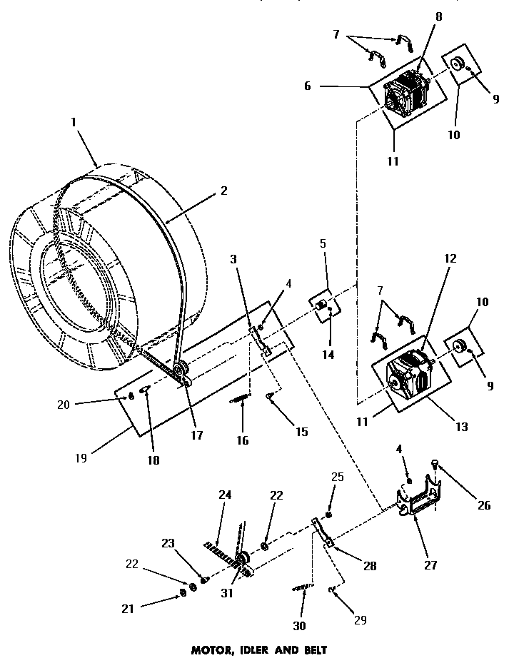 Motor, idler & belt