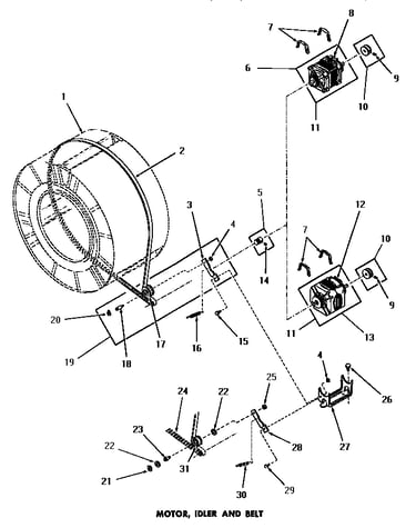 Motor, idler & belt