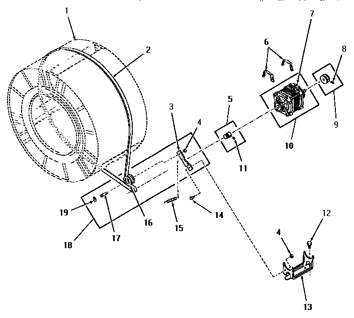 Motor, idler and belt