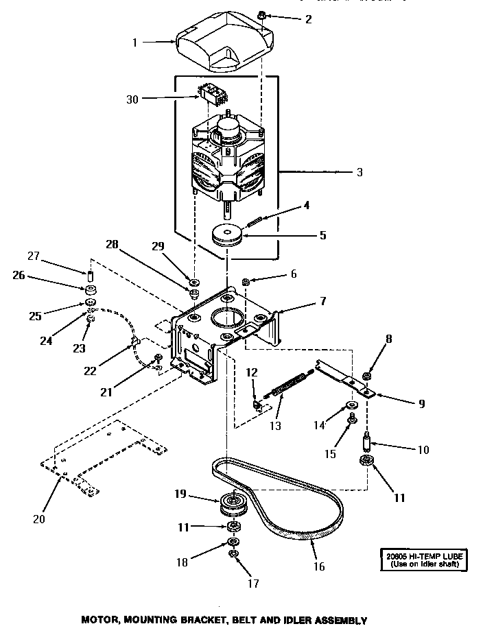 Motor, mounting bracket, belt & idler assembly