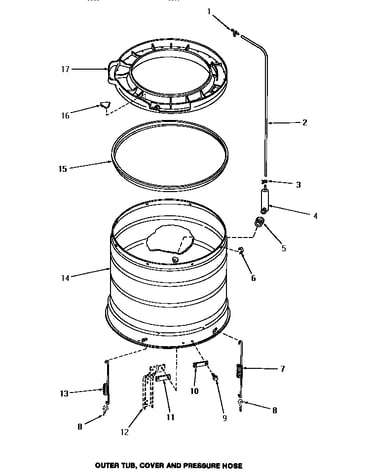 Outer tub, cover & pressure hose