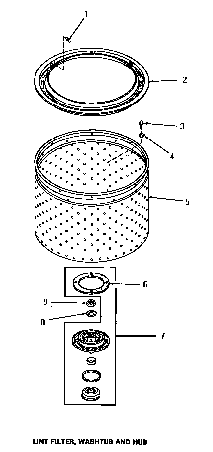 Lint filter, washtub & hub