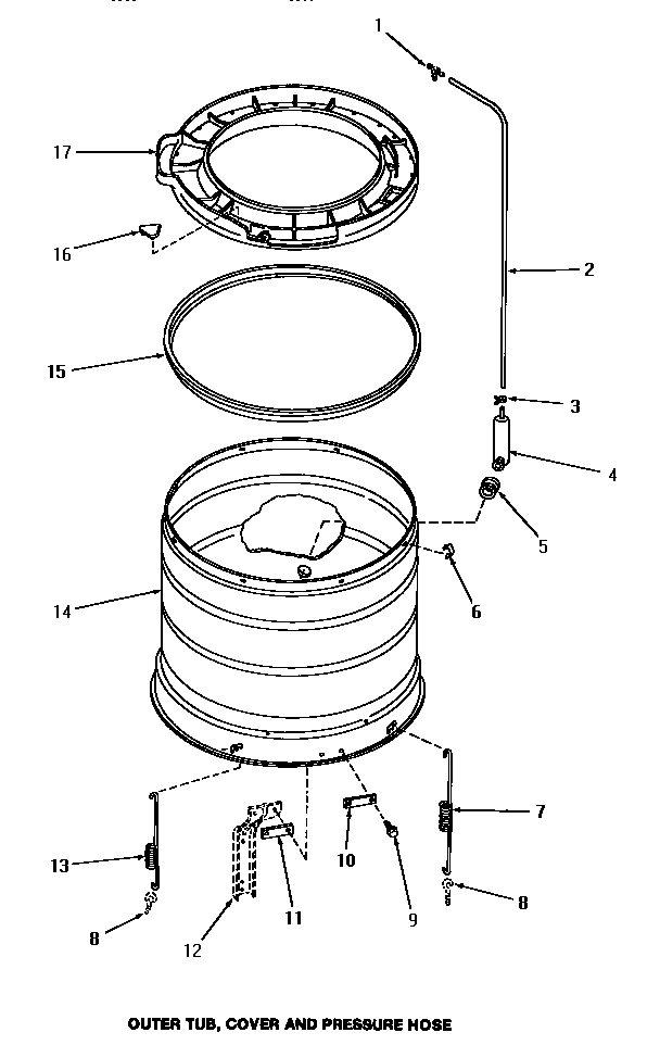 Outer tub, cover & pressure hose