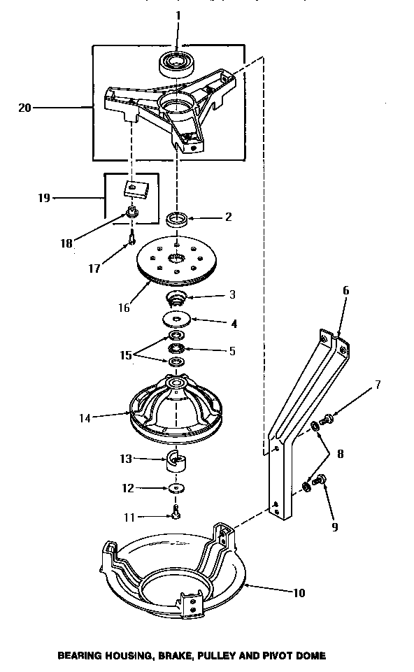 Bearing housing, brake, pulley & pivot dome