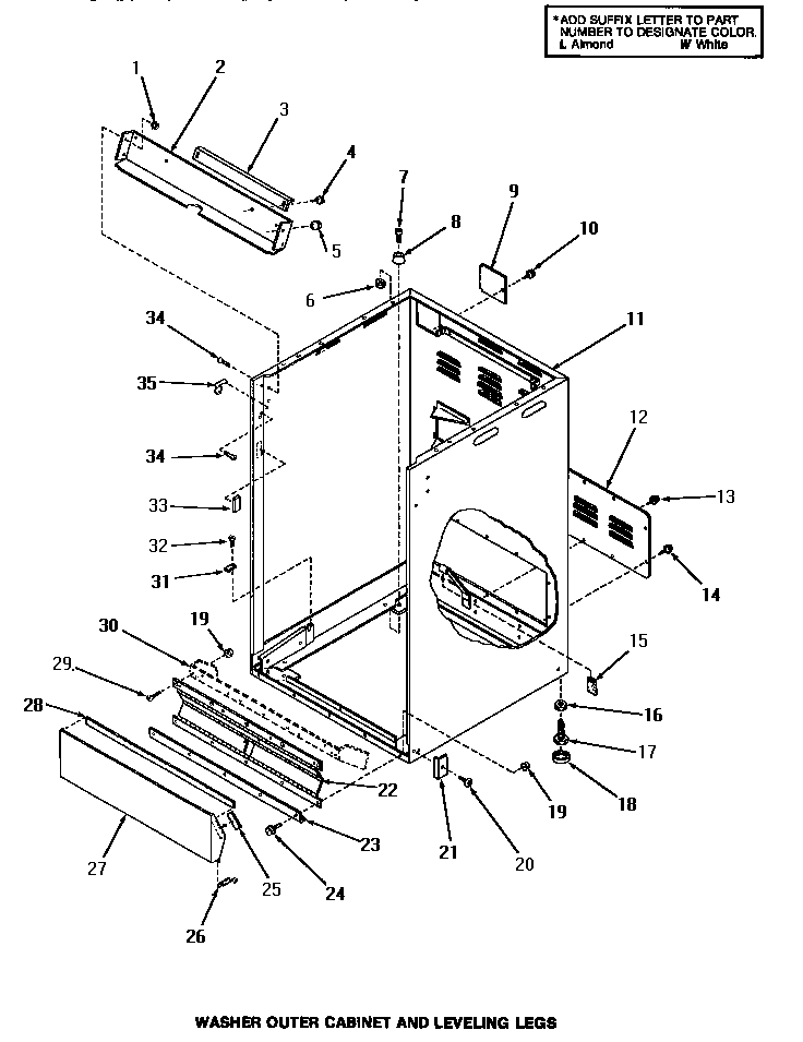 WASHER OUTER CABINET & LEVELING LEGS