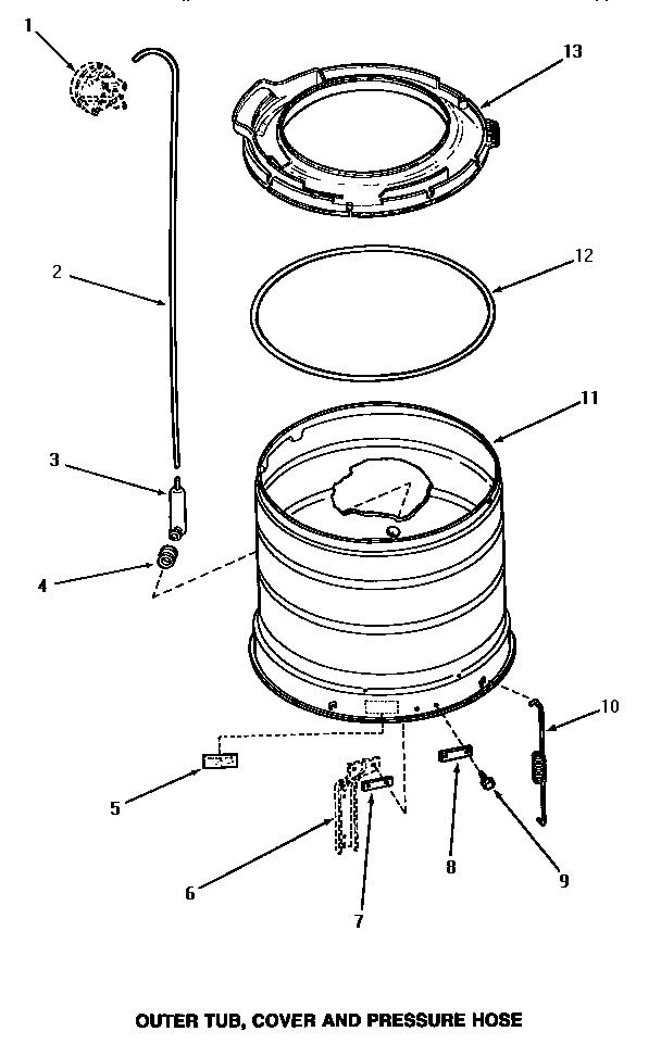 Outer tub, cover & pressure hose