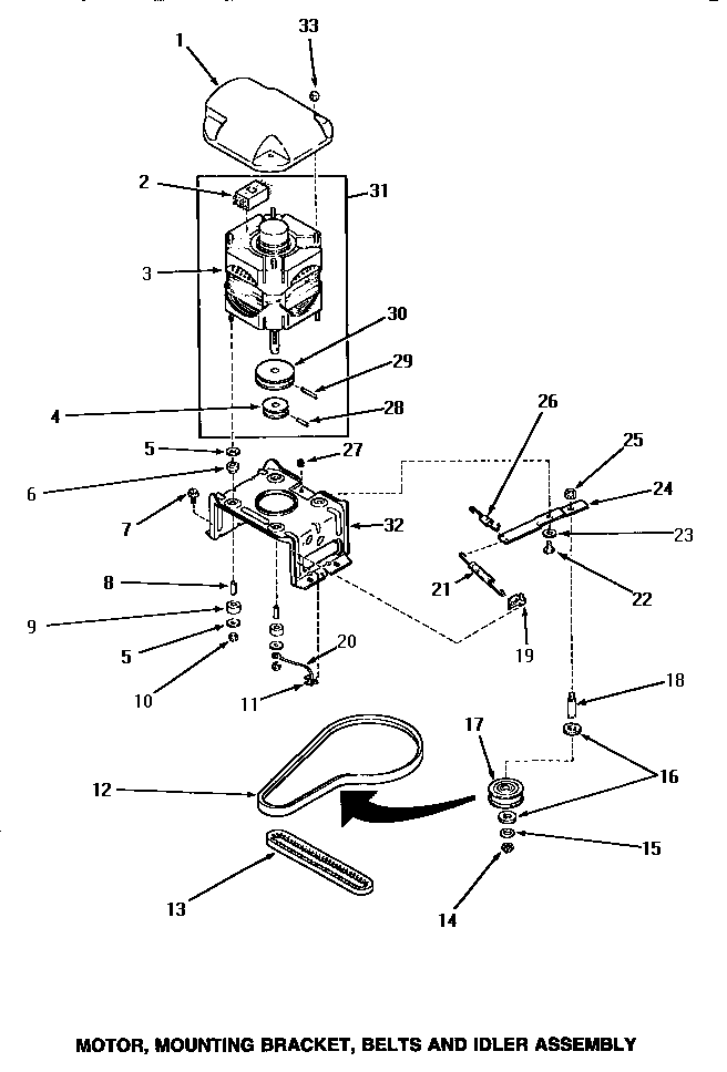 Motor, mounting bracket, belts & idler assembly